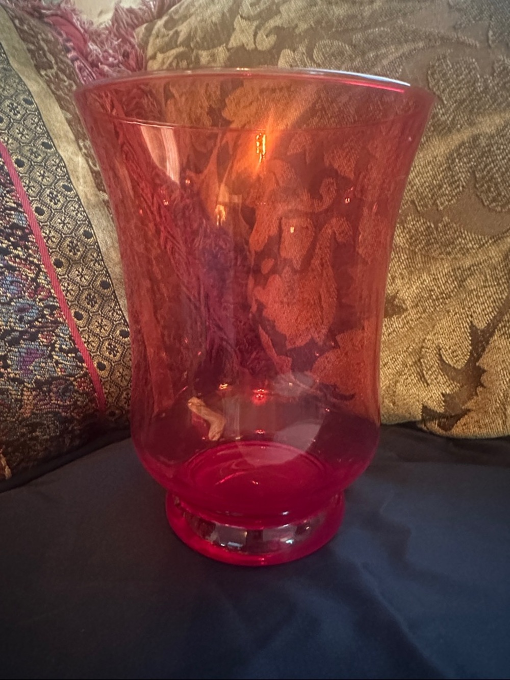 Elegant scarlet Red Glass Vase for Home Accents Handblown, great color